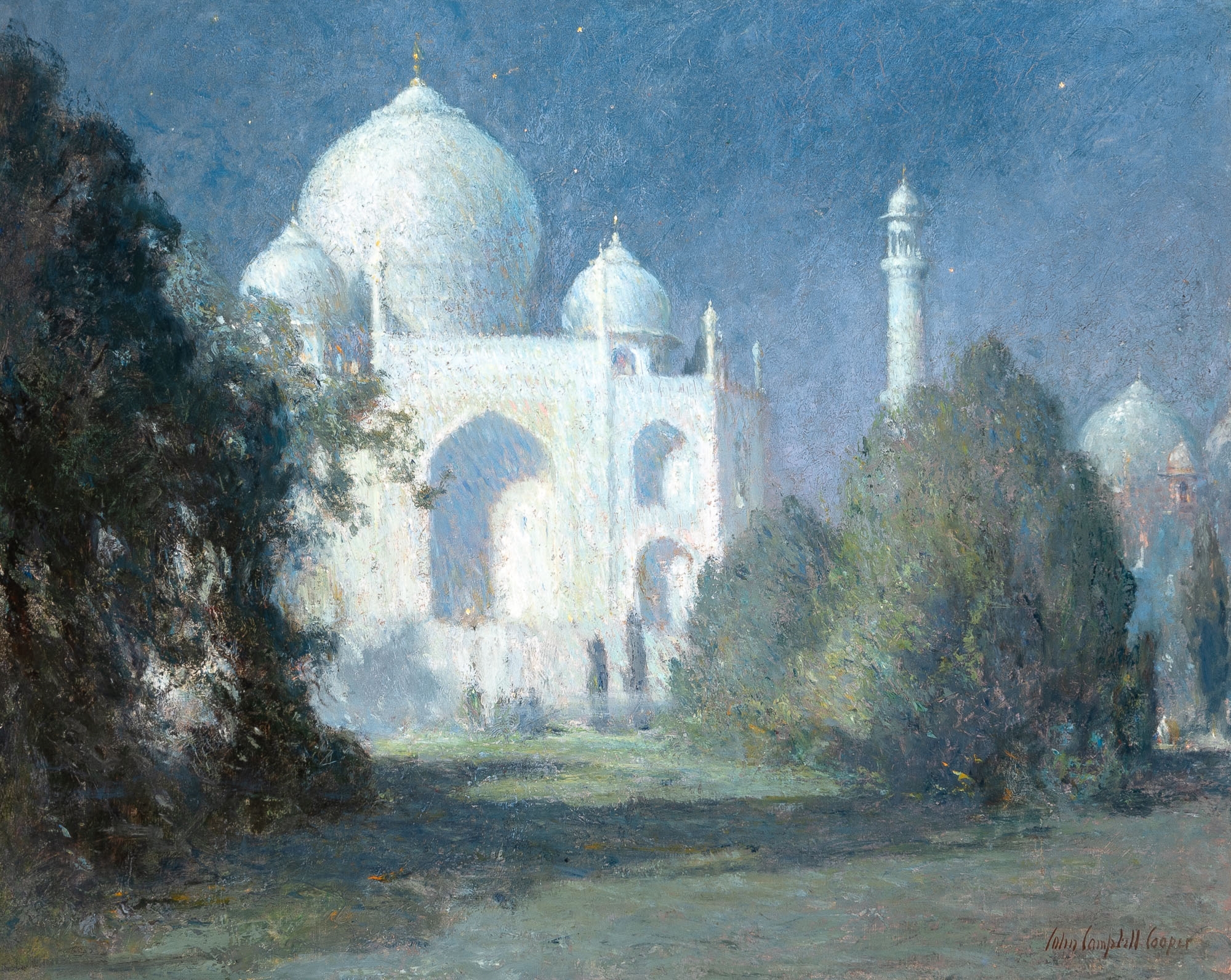 Artwork by Colin Campbell Cooper, The Taj Mahal, Moonlight, Made of Oil on canvas