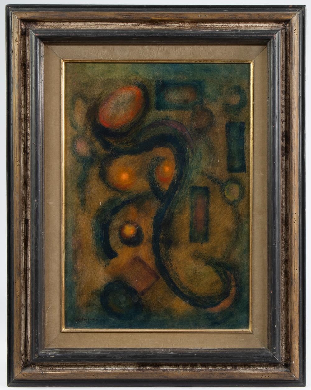 Artwork by Jean Oosterlynck, Jean Émile OOSTERLYNCK (1915-1995), olie op board Compositie, getekend en gedateerd '70, Made of oil on board