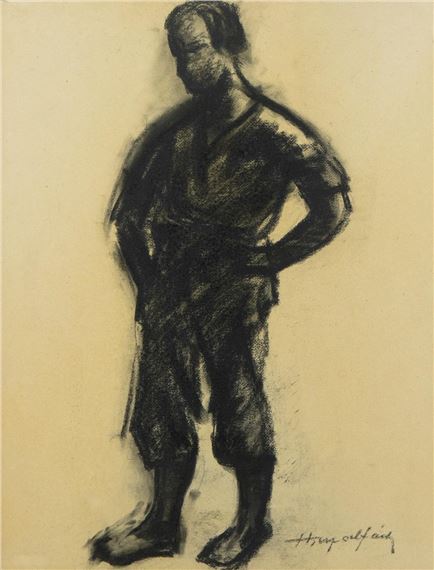 Hubert Malfait | charcoal drawing Farmer | MutualArt
