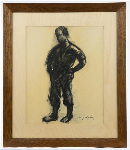 Hubert Malfait | charcoal drawing Farmer | MutualArt