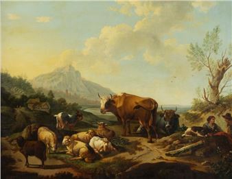 oil on canvas Cows on the Gulf of Naples - Michelangelo Pacetti