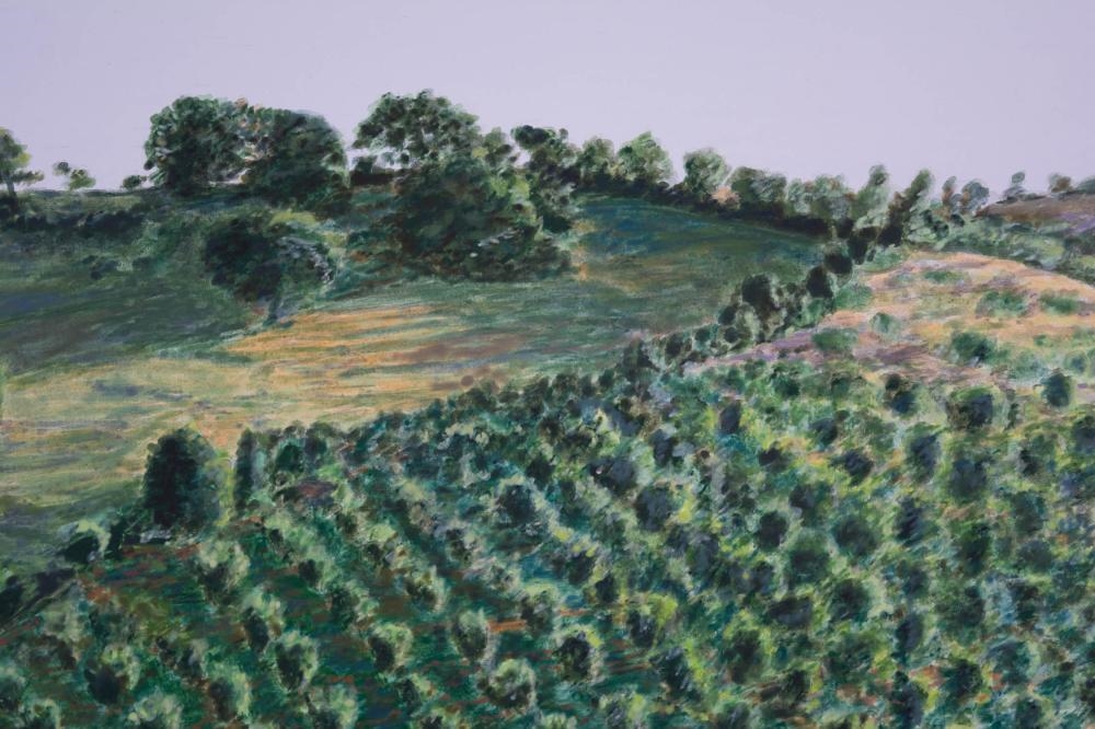 Artwork by Tom Fawkes, Montemerano II,, Made of ACRYLIC ON WOOD PANEL, LANDSCAPE., TOM FAWKES ACRYLIC ON WOOD PANEL