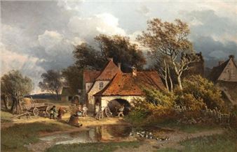 &quot;Ländliche Idylle mit regem Treiben an der Schmiede&quot; - Gustav Pflugradt