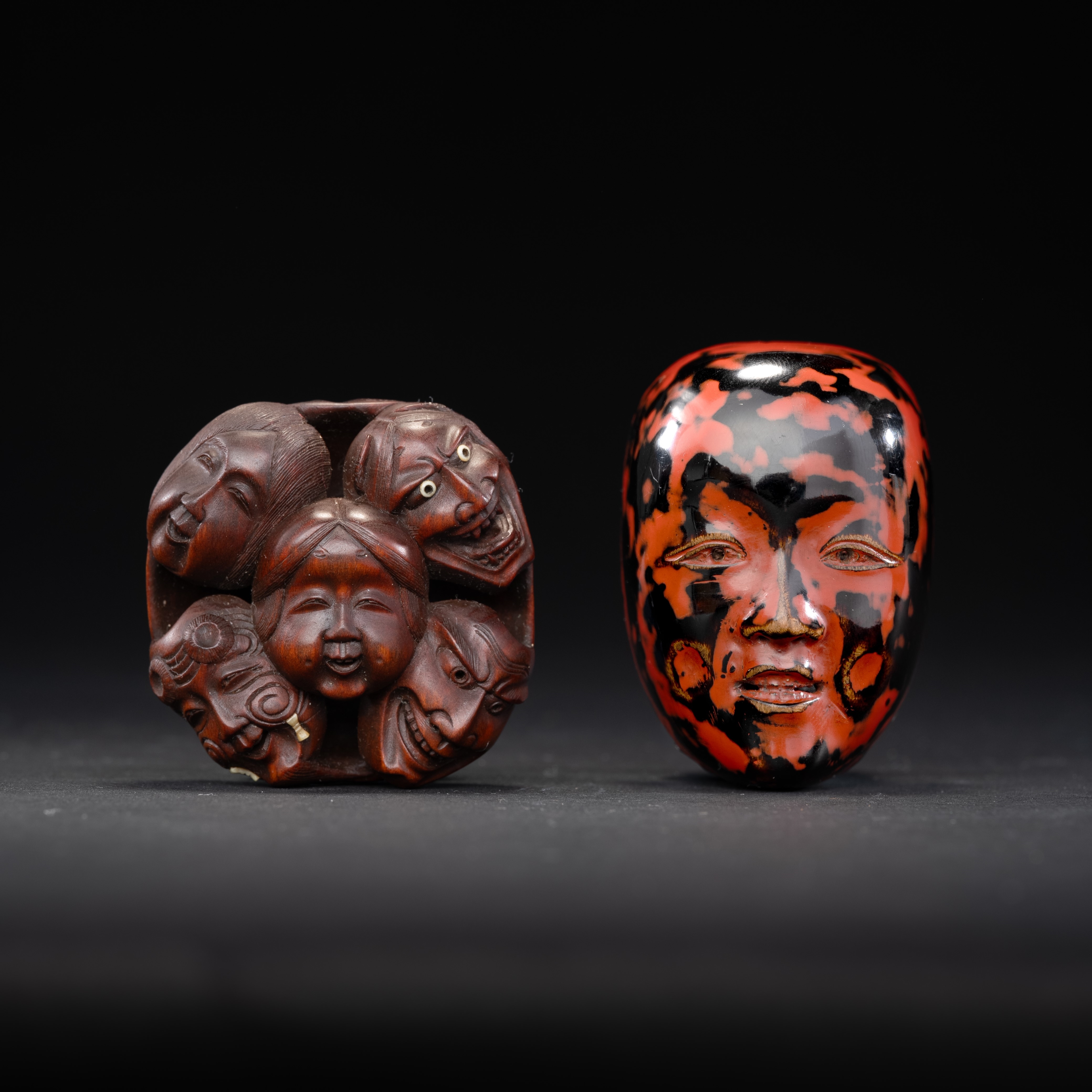 Japanese School, 19th Century | TWO NETSUKE OF MASKS (19th Century ...