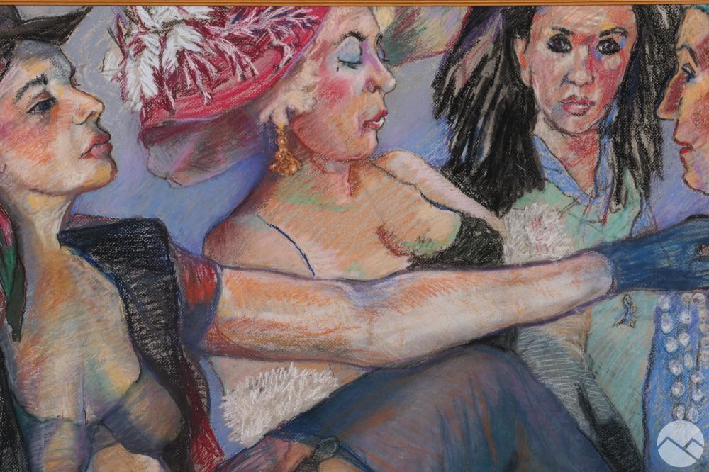 Artwork by Natalie Marino D'Alessio, Backstage with Pearls & the Girls, Made of pastel on paper