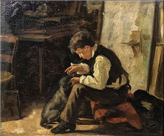 Jeune homme au chien - Jean Baptiste Lampe