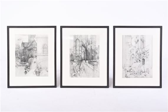 Nine lithographs with views of the St. Nicholas Church