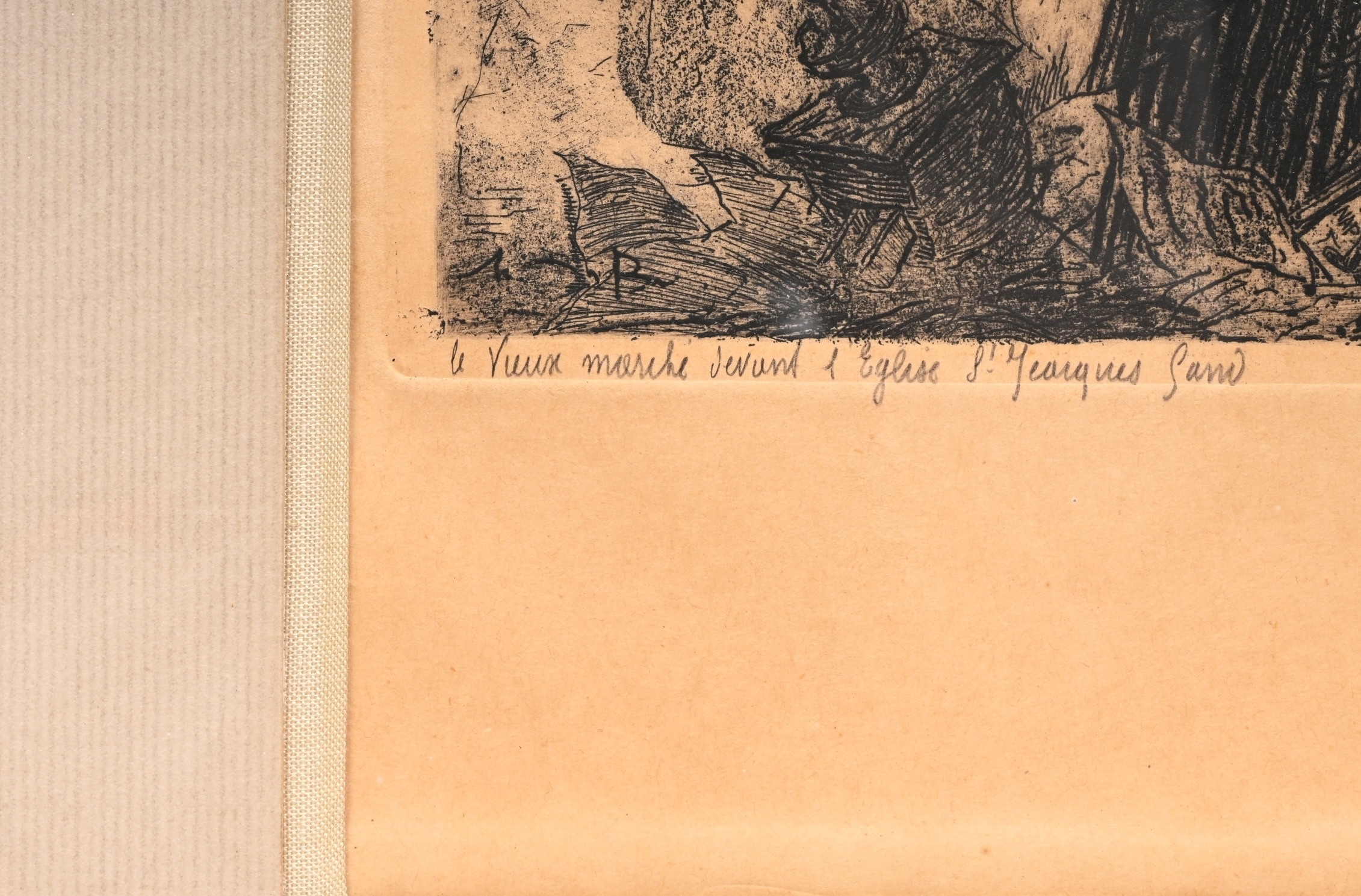 Artwork by Jules de Bruycker, Le Vieux marché devant l'Eglise St-Jacques Gand, Made of etching