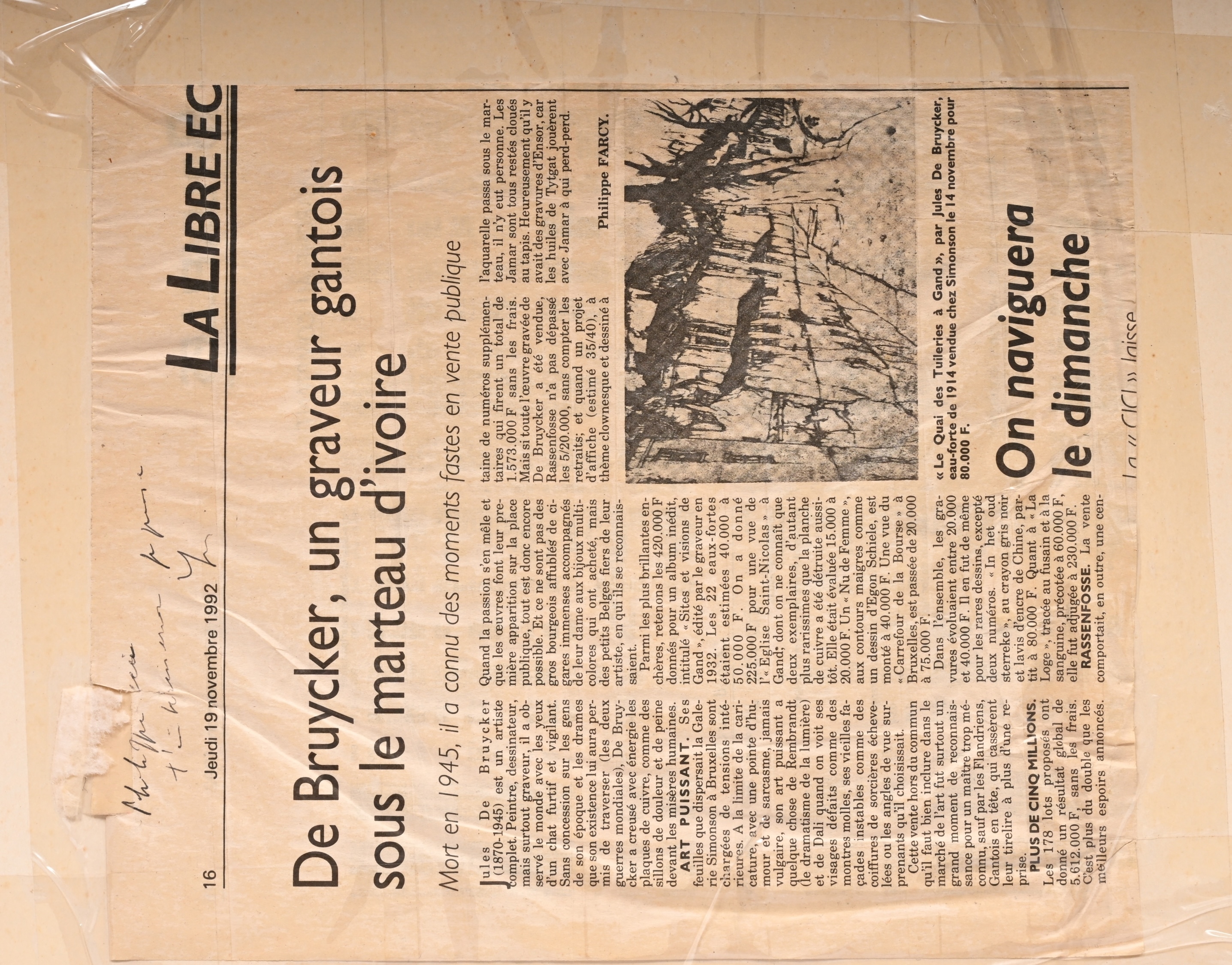 Artwork by Jules de Bruycker, Le Vieux marché devant l'Eglise St-Jacques Gand, Made of etching