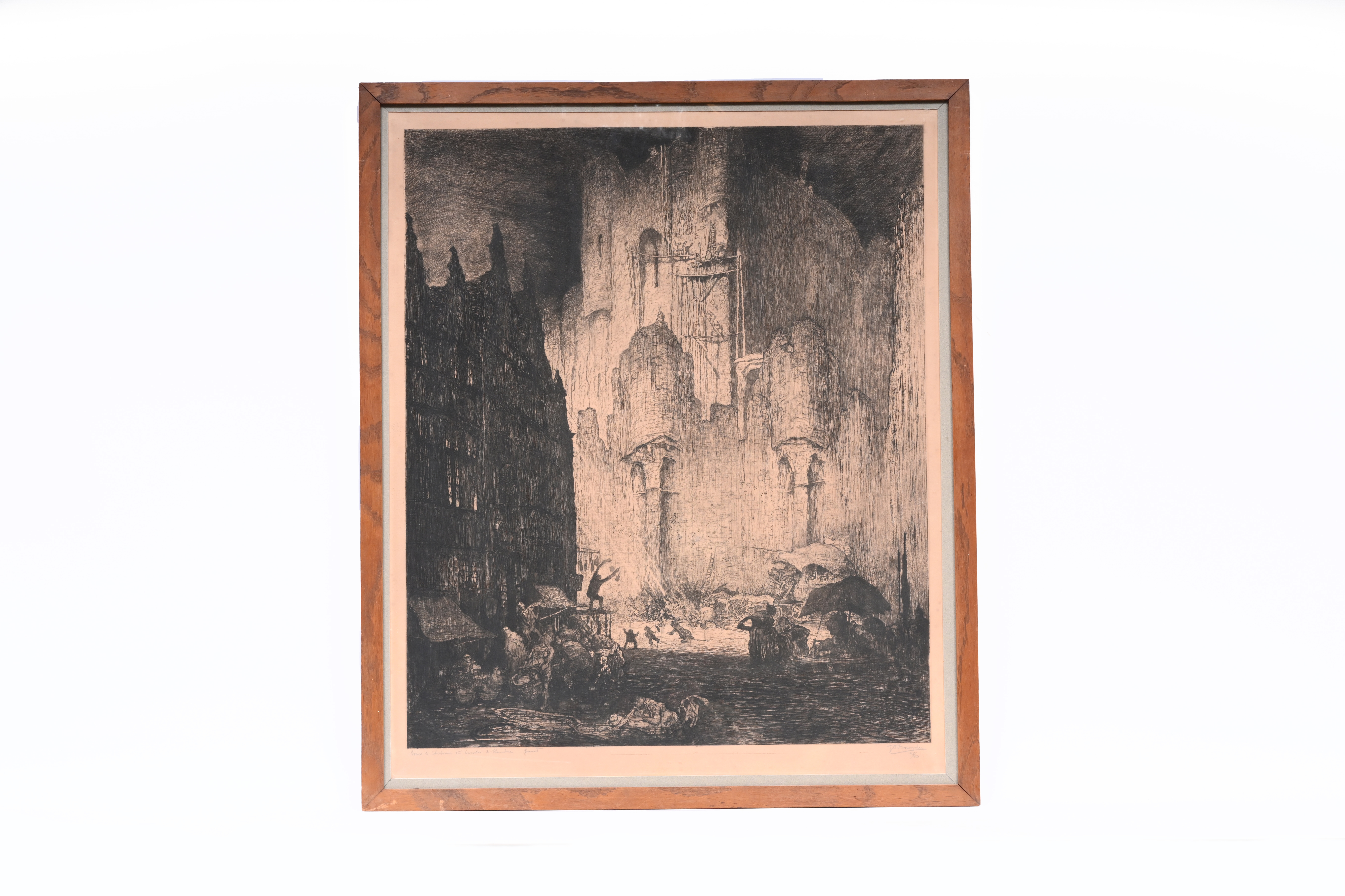 Artwork by Jules de Bruycker, Sous le Chateau des Comtes de Flandre Gand, Made of etching