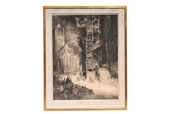 Le montage du dragon sur le beffroi de Gand by Jules de Bruycker, 1891