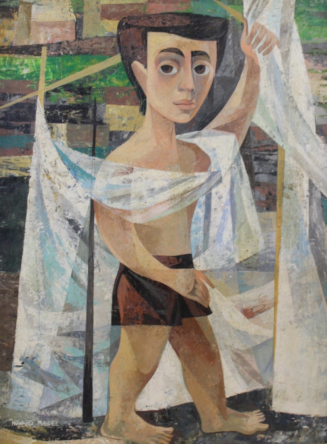 Artwork by Howard Mandel, Boy with nets, Made of Oil on board