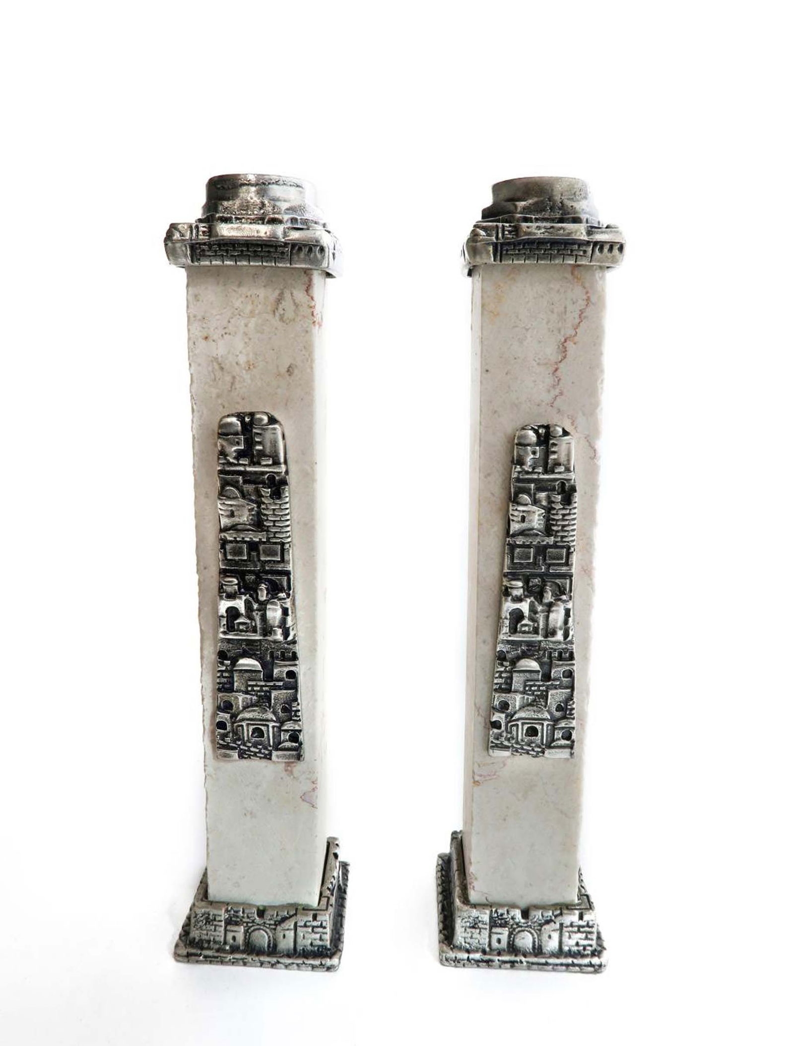Artwork by John Hagee, John Hagee Pair of Judaica Jerusalem Stone Candlesticks, Made of Stone