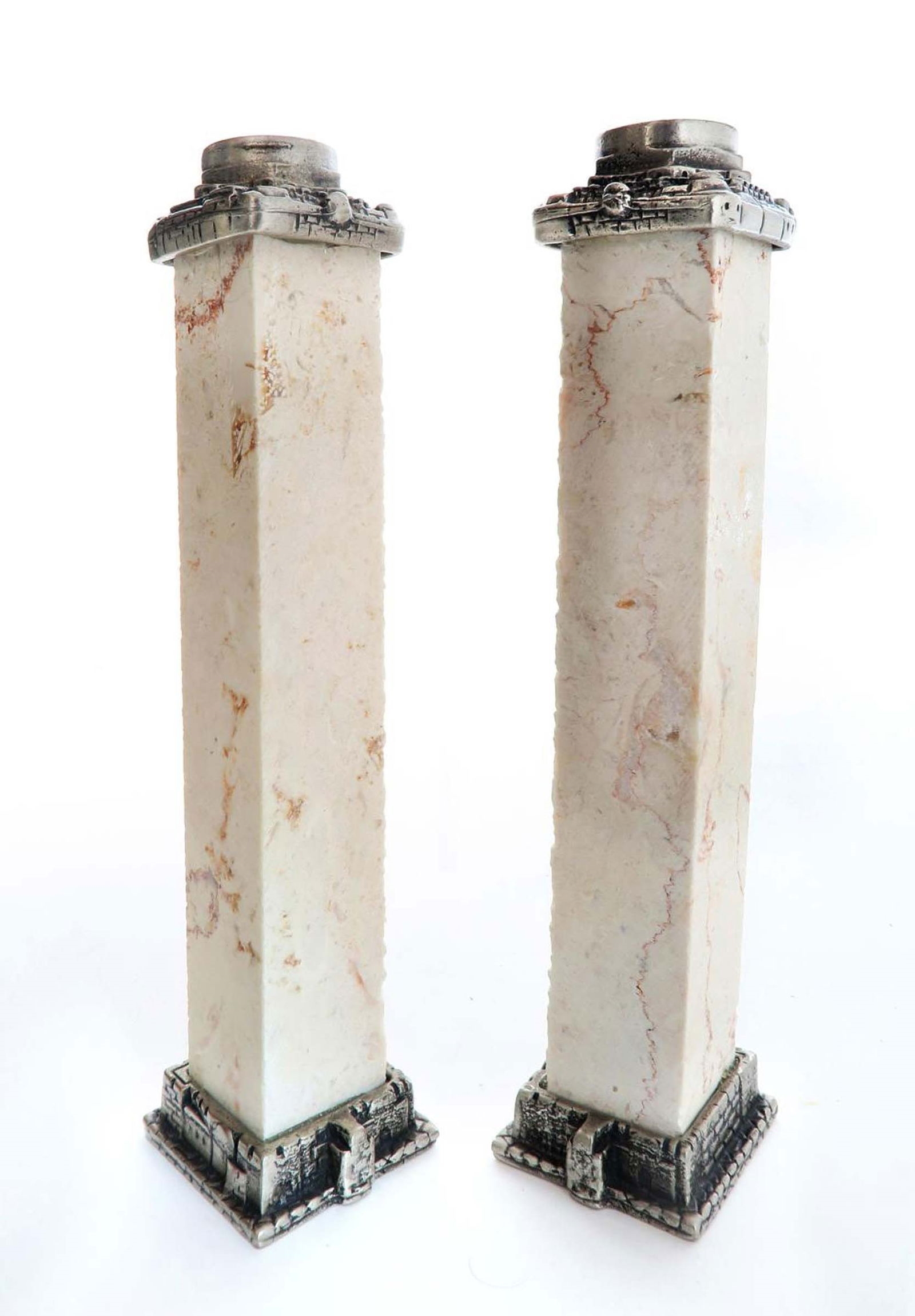 Artwork by John Hagee, John Hagee Pair of Judaica Jerusalem Stone Candlesticks, Made of Stone