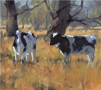 Two Paintings: Horses in Yard + Dairy Cows - Ros Psakis