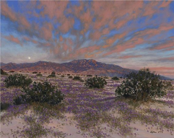 Moonset / Sunrise Over Mt. San Jacinto, 2023 by Bradley W. Giles, 2023