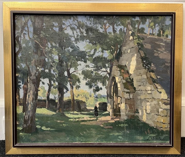 Artwork by Joseph Alphonse Chauleur, Effect of light on a Breton chapel, Made of Oil on canvas
