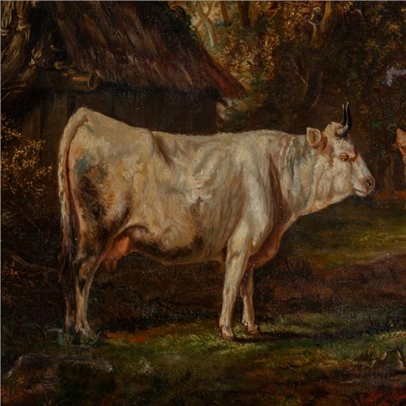 Claude P. Emile Gleize | Resting Shepherd with his flock of cows (1892 ...