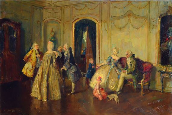 Walter Geffcken, , court society in the salon,  box, signed at the bottom left, approx. 45x65cm,frame approx. 61x81cm - Walter Geffcken