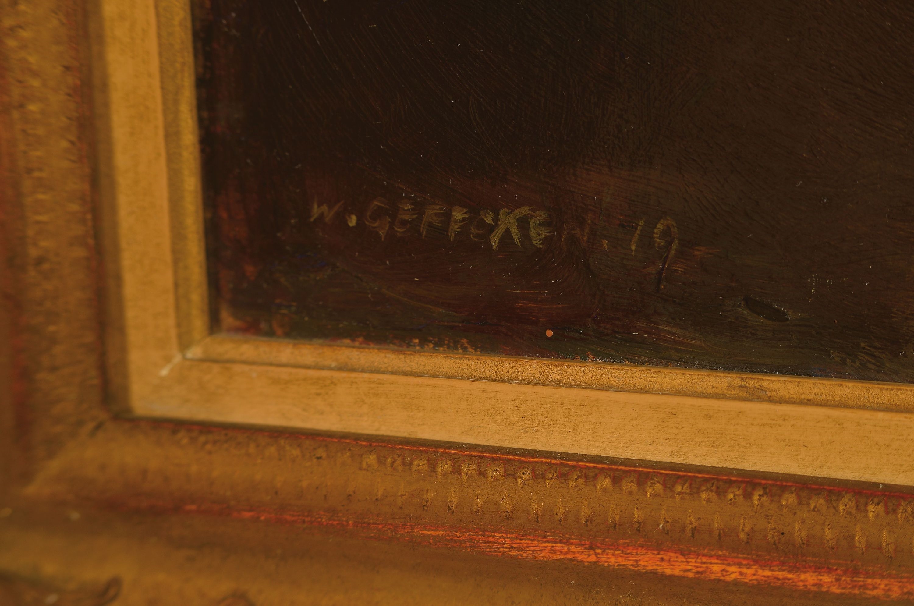 Artwork by Walter Geffcken, Walter Geffcken, , court society in the salon,  box, signed at the bottom left, approx. 45x65cm,frame approx. 61x81cm, Made of oil/painting