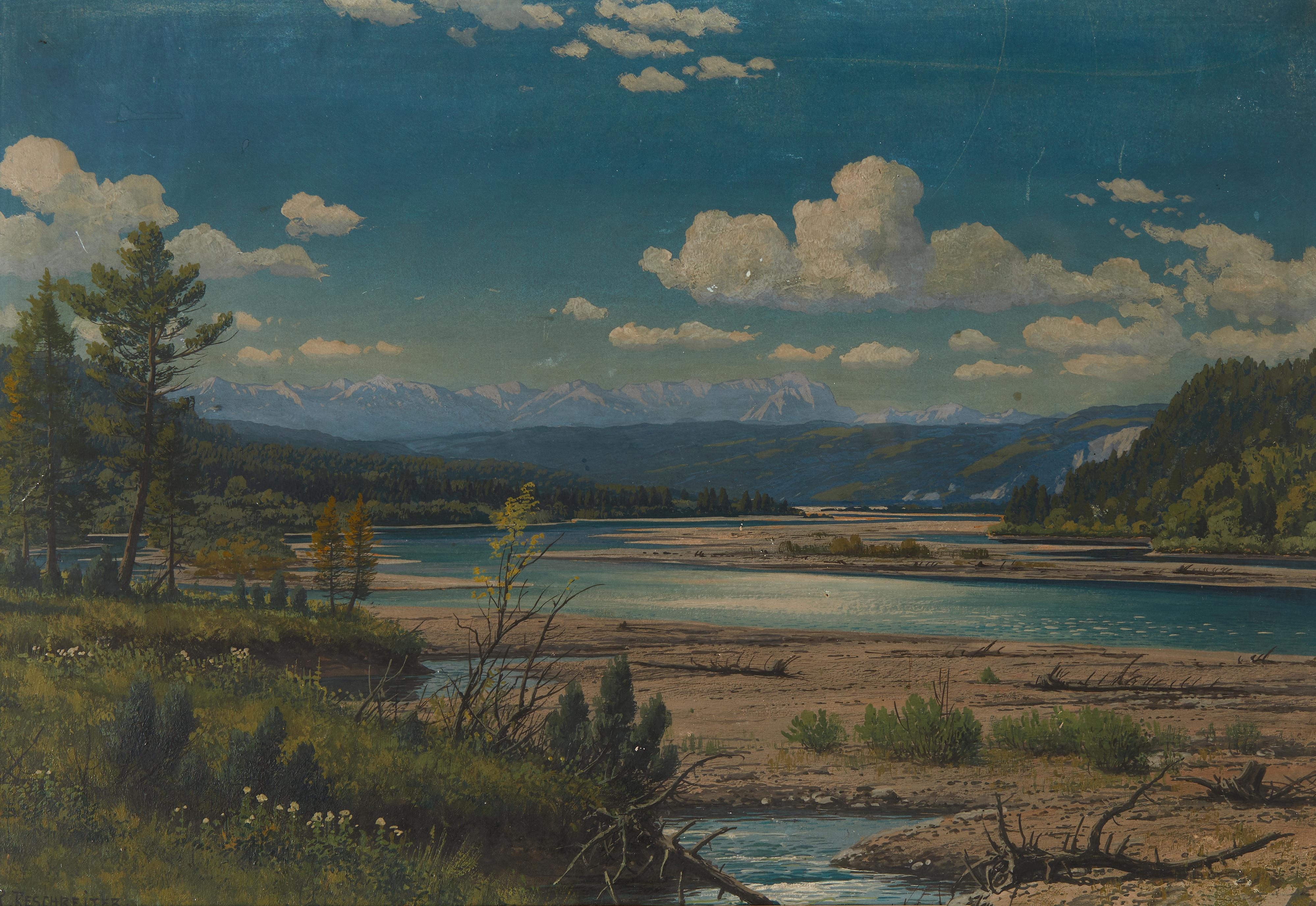 Artwork by Rudolf Reschreiter, Im Isartal, Made of tempera on cardboard