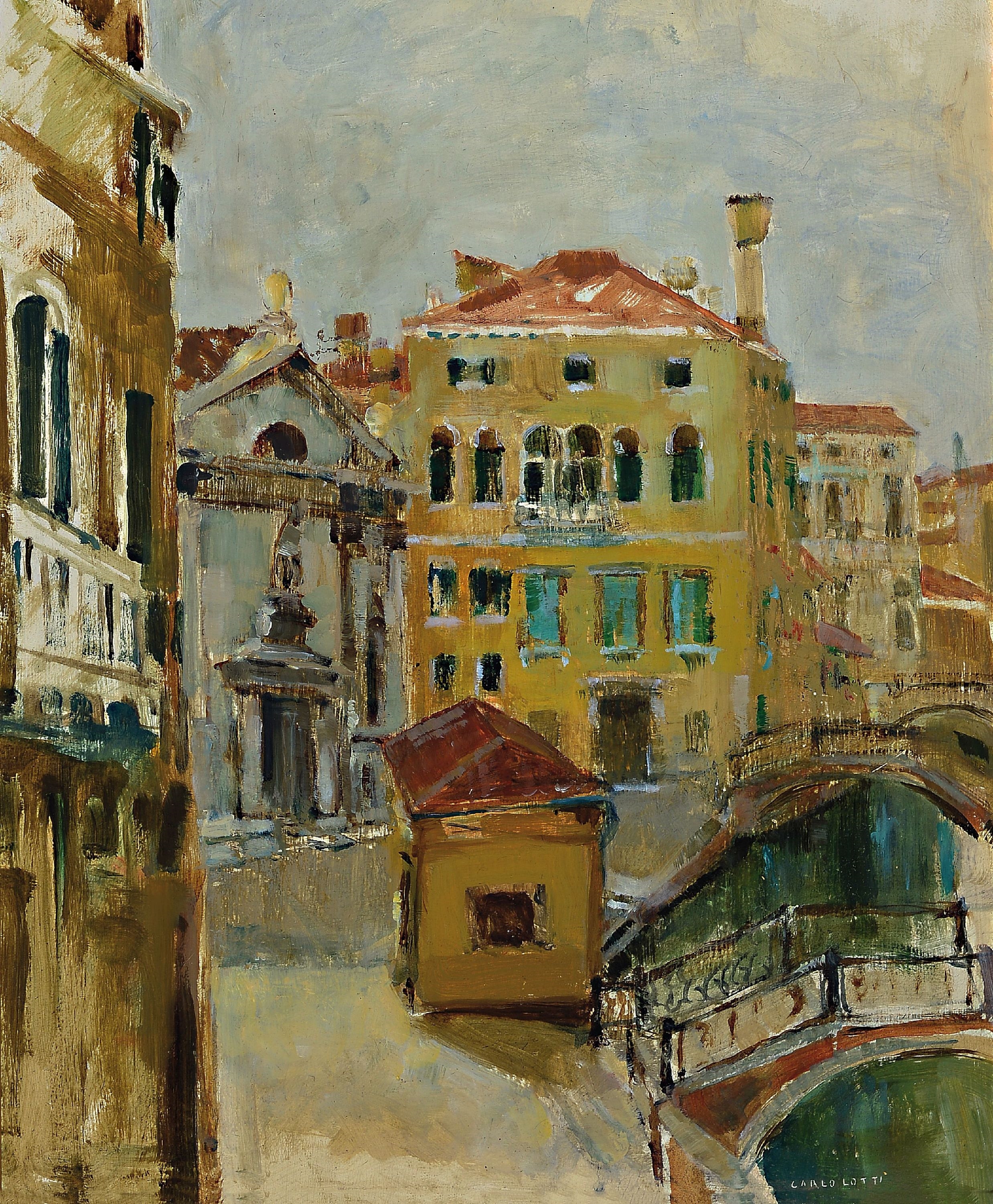 Artwork by Carlo Lotti, Dalla Finestre Campo e Ponti, Made of mixed technique on painting