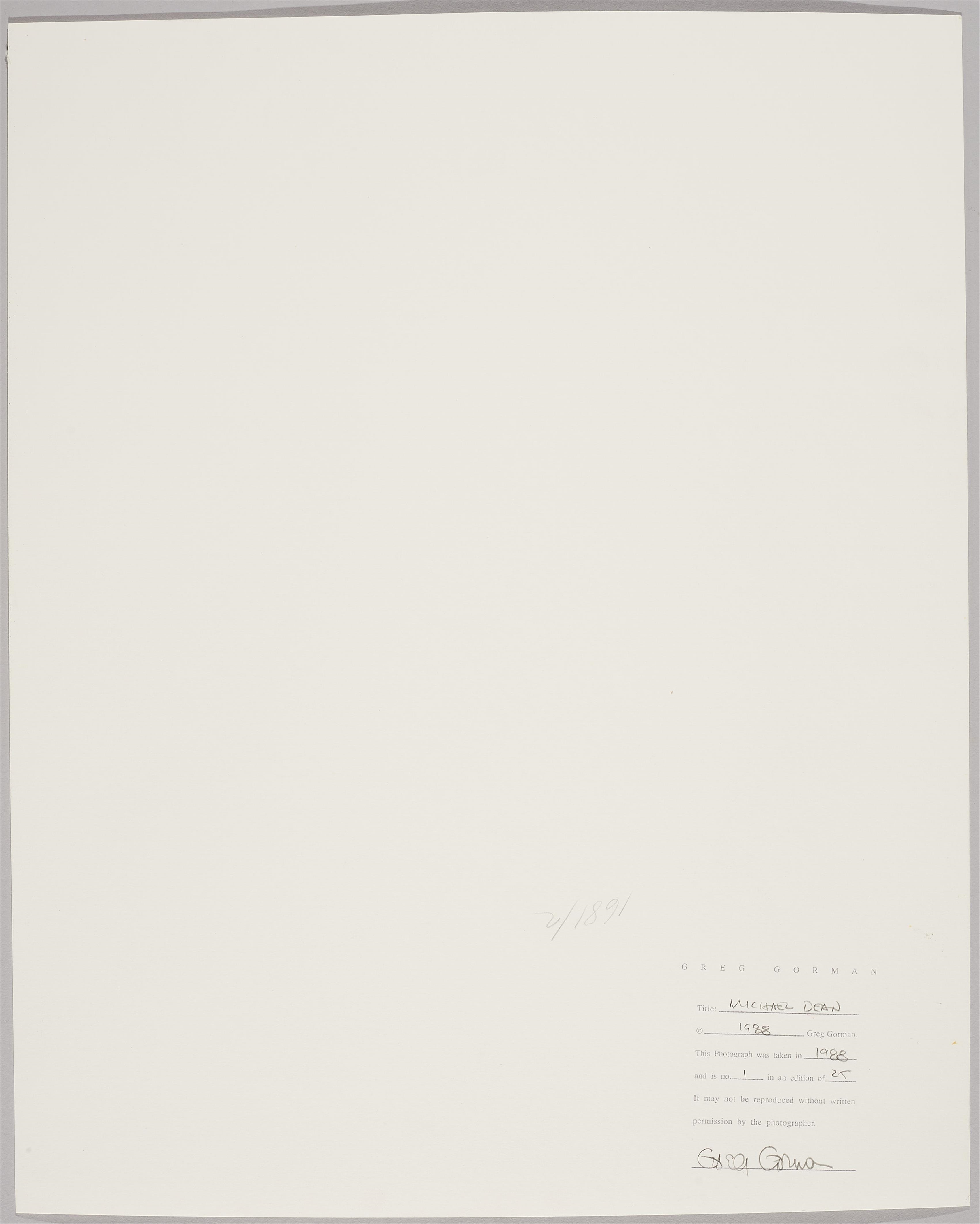 Artwork by Greg Gorman, Michael Dean, Made of Gelatin silver print