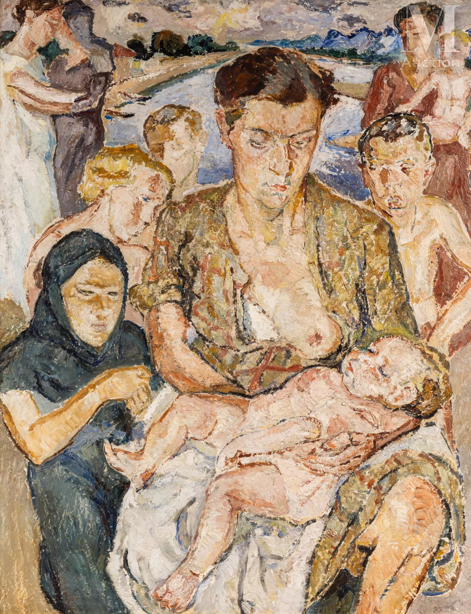 Artwork by Maria-Mela Muter, Maternité surplombant le Rhône, Made of oil on panel