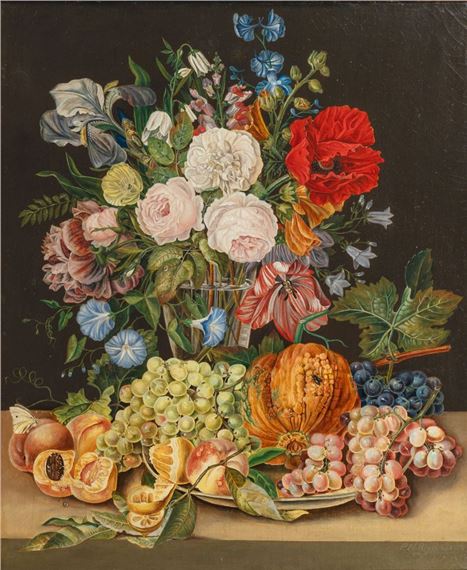 Still Life with Flowers and Fruits by P. M. Hinrichs, 1871