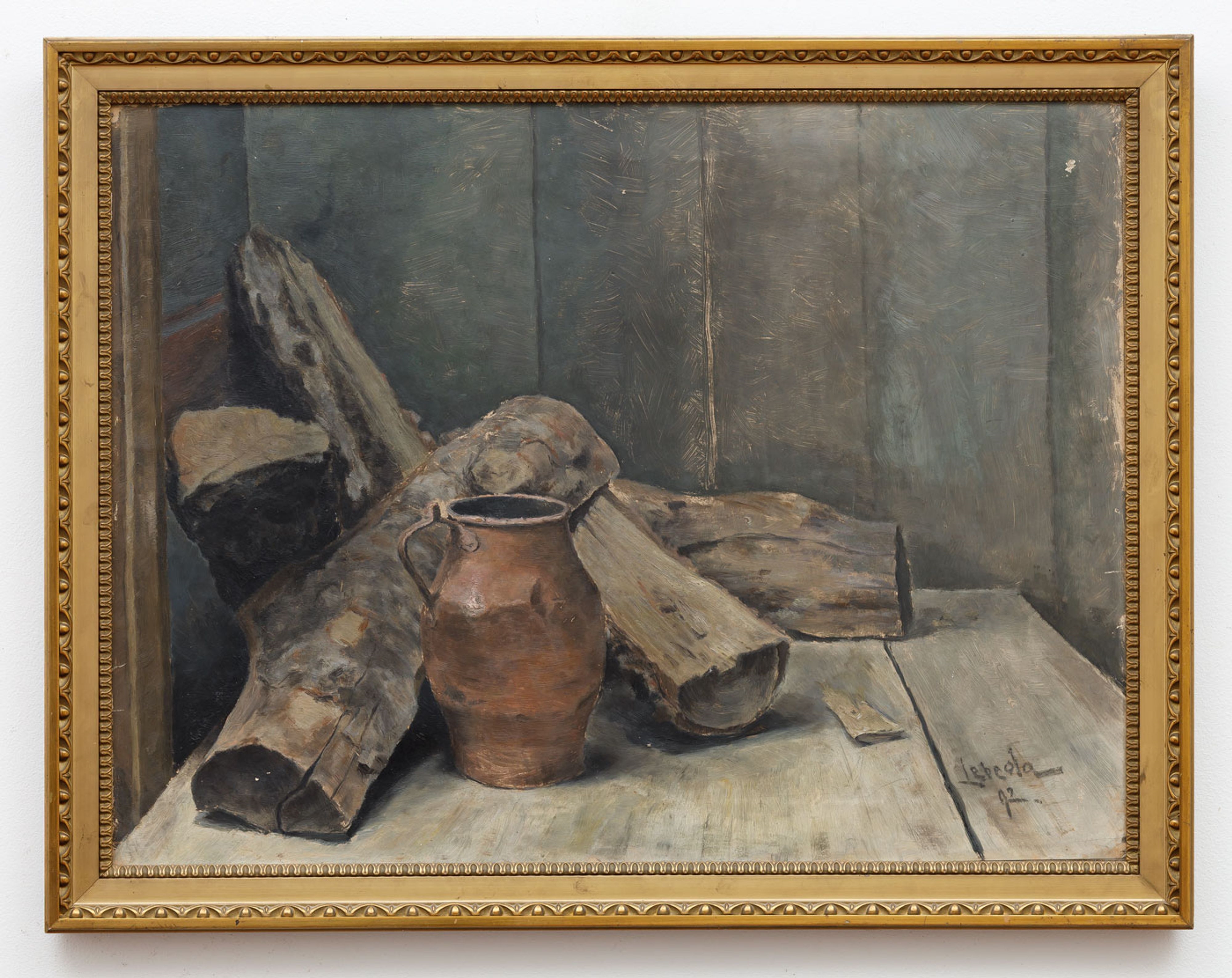 Artwork by Otakar Lebeda, Still Life with Logs, Made of oil on cardboard laid down on canvas