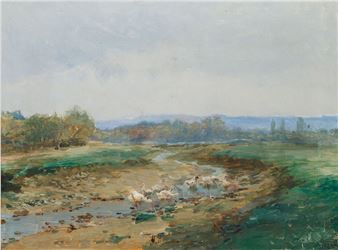 Geese by the Stream - Otakar Lebeda