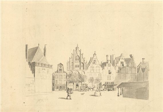 View of the façades on the eastside of the Grote Markt in Haarlem by Hendrik Spilman
