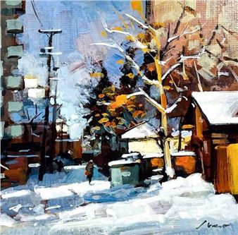 b. 1939
Backlane 114/115 99 Ave
oil on paper
8 x 8 in 20.3 x 20.3 2012
signed lower right - Jim Vest