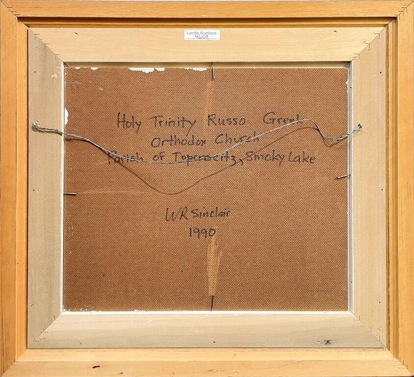 Artwork by William Robert Sinclair, (1921 - 1998)
Holy Trinty Russo Greek Orthodox Church
oil on masonite
12 x 14 in 30.5 x 35.6 cm 1990
signed lower right, Made of oil on masonite