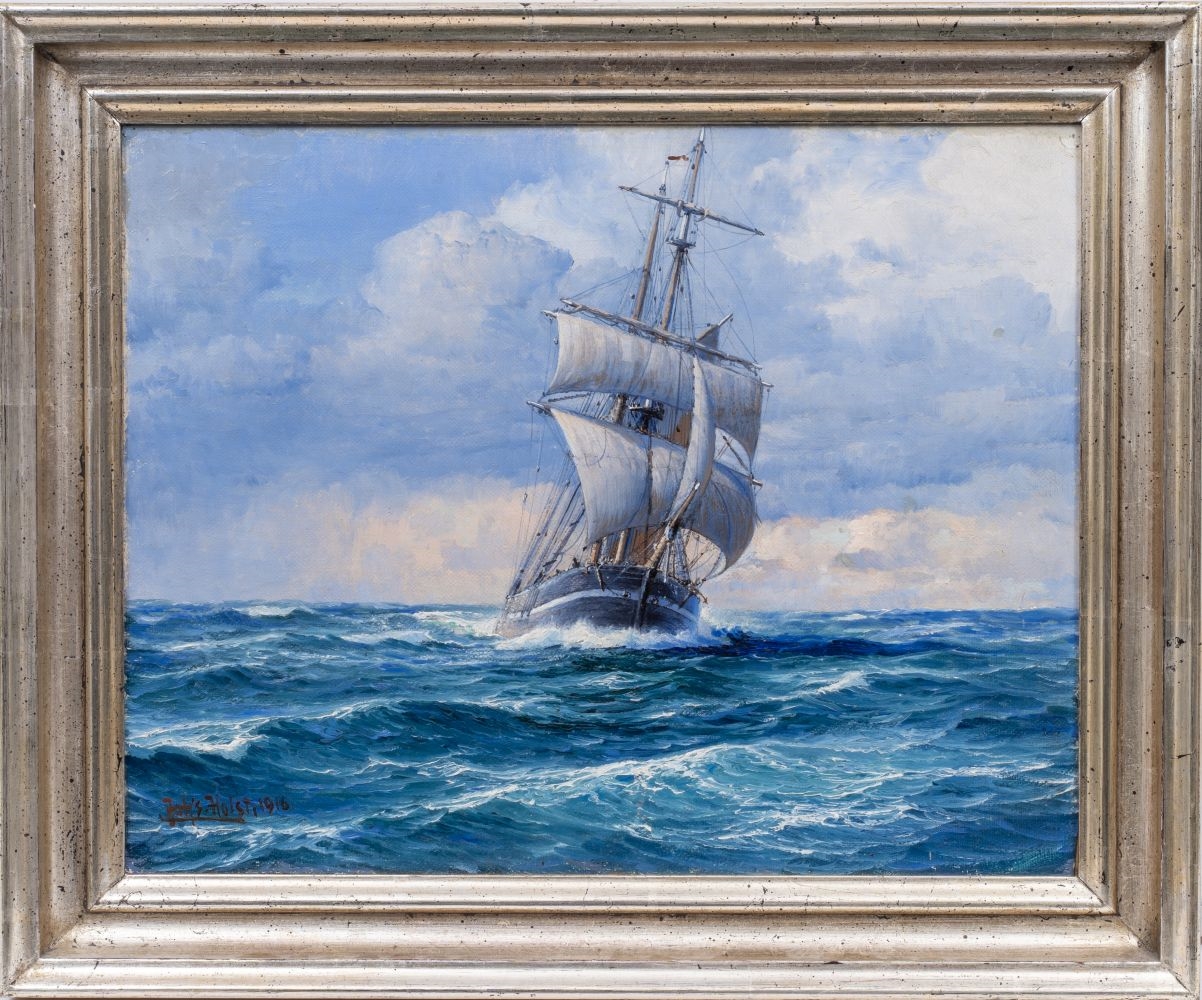 Artwork by Johannes Holst, Traditional three-master, Made of Oil/canvas/cardboard