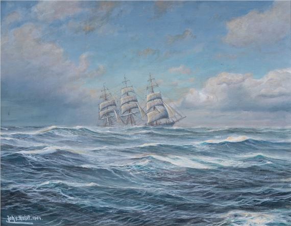 Three-master in heavy seas