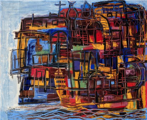 Floating Houses on the Nile by Gazbia Sirry, executed in 1973
