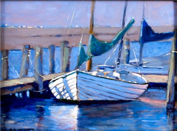Robert Waltsak | Harbor Scene with Boat | MutualArt