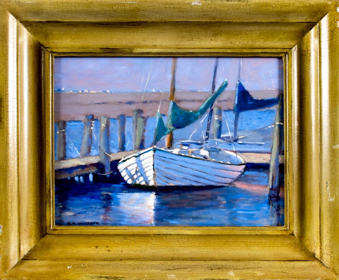Robert Waltsak | Harbor Scene with Boat | MutualArt