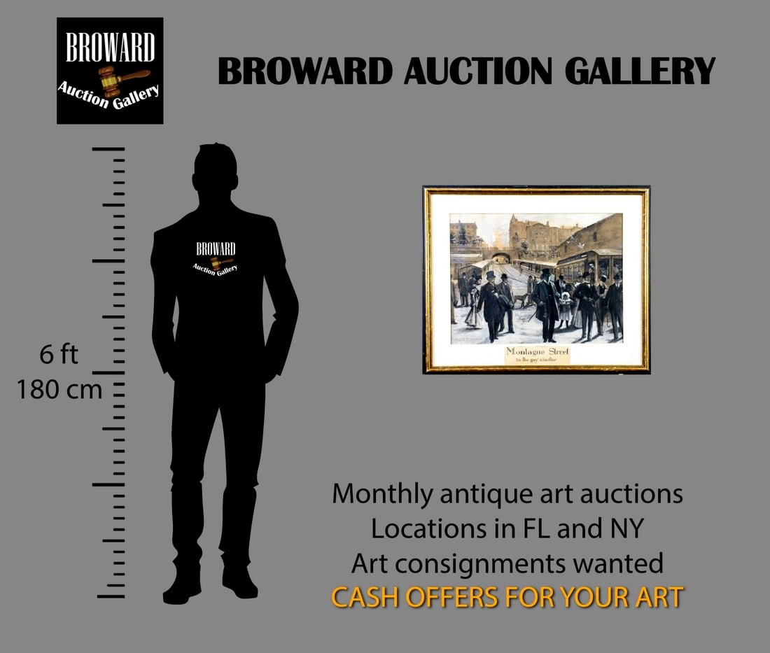 Artwork by Allen B. Doggett, Montague Street in the Gay Nineties, NY, Made of gouache on heavy paper