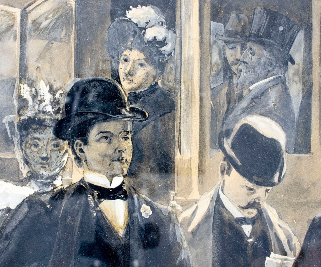 Artwork by Allen B. Doggett, Montague Street in the Gay Nineties, NY, Made of gouache on heavy paper