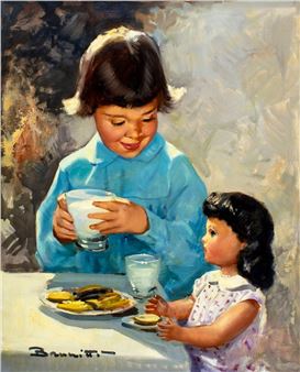 Girl Playing with Doll - Franco-Italian School, 20th Century