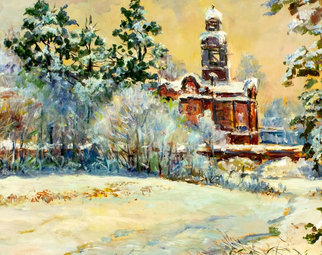 Artwork by Andrei Shagarov, Winter Landscape with Church, Made of oil on board