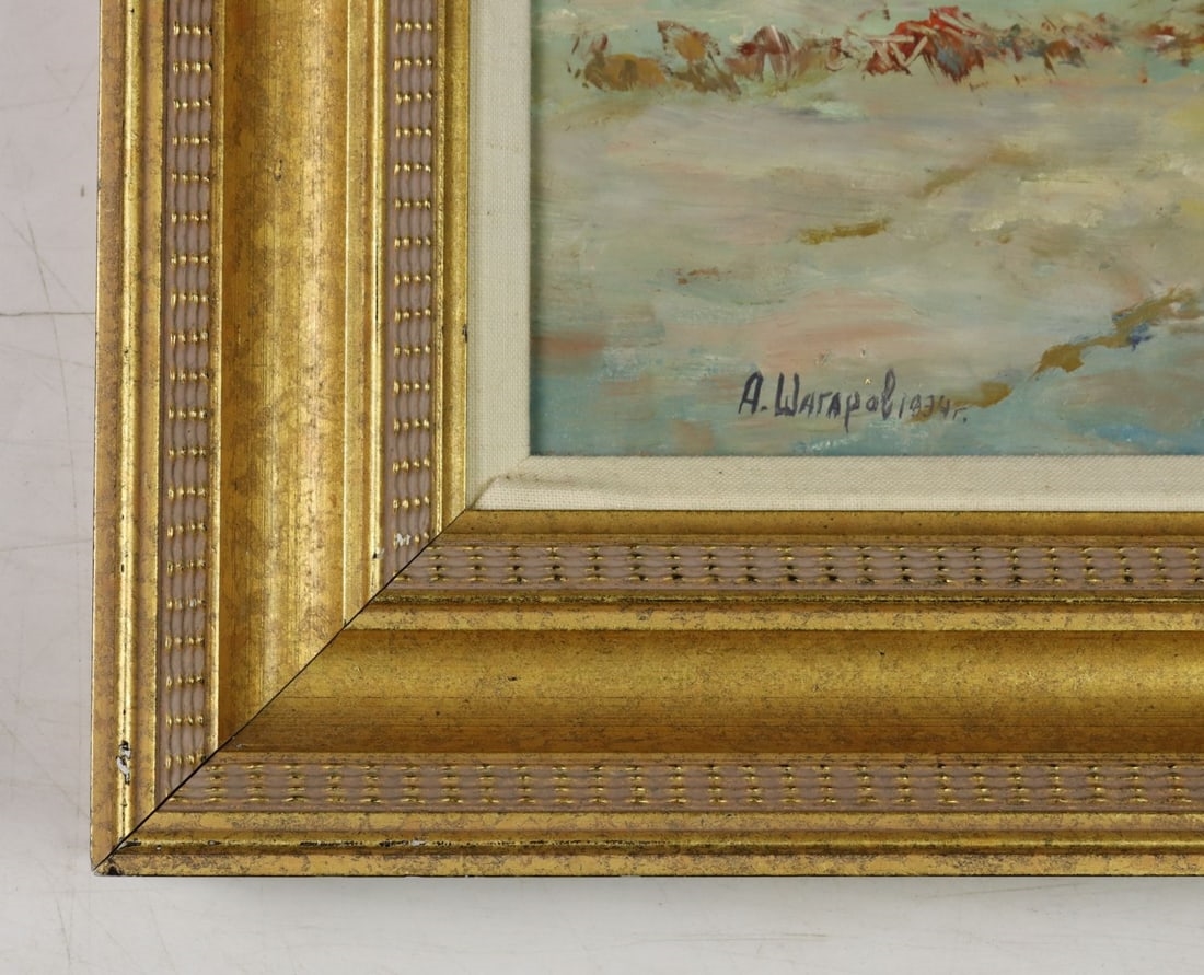 Artwork by Andrei Shagarov, Winter Landscape with Church, Made of oil on board