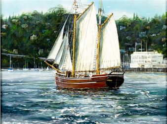 Red Boat Off Belvedere, CA (titled on verso - Bill Gregg