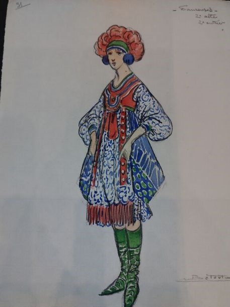 Artwork by Charles Bétout, Costumes for a performance of this three-act operetta by Franz Lehár circa 1929, Made of silkscreen on paper