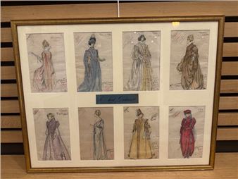 Charles BETOUT (1869-1945). Eight costume studies for Vert Galant in the same frame. Watercolor over pencil lines. 20.5 x 12.5 cm (on view) for each drawing. (Folds - Charles Bétout