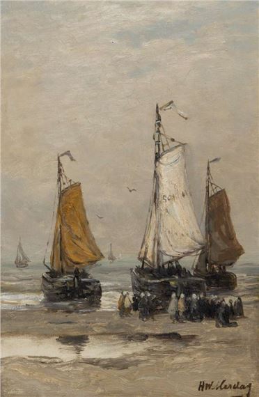 Bomschuiten on the beach in Scheveningen by Hendrik Willem Mesdag, 1997
