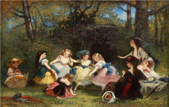 Girls dancing during a picnic in the park - Louis Devedeux