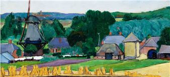 View of a village with a mill - Vilmos Huszár